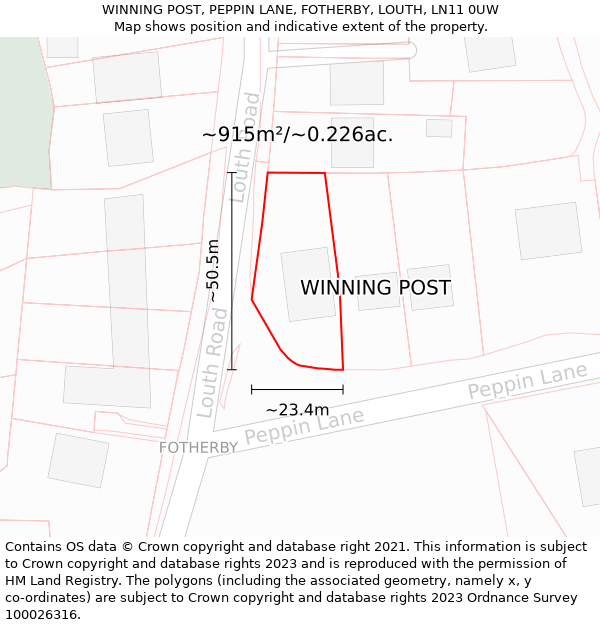 WINNING POST, PEPPIN LANE, FOTHERBY, LOUTH, LN11 0UW: Plot and title map