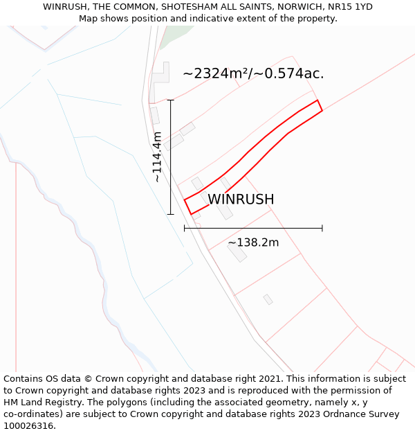 WINRUSH, THE COMMON, SHOTESHAM ALL SAINTS, NORWICH, NR15 1YD: Plot and title map