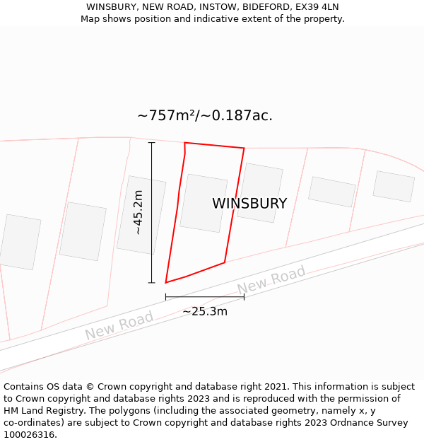 WINSBURY, NEW ROAD, INSTOW, BIDEFORD, EX39 4LN: Plot and title map