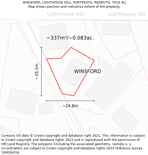 WINSFORD, LIGHTHOUSE HILL, PORTREATH, REDRUTH, TR16 4LJ: Plot and title map