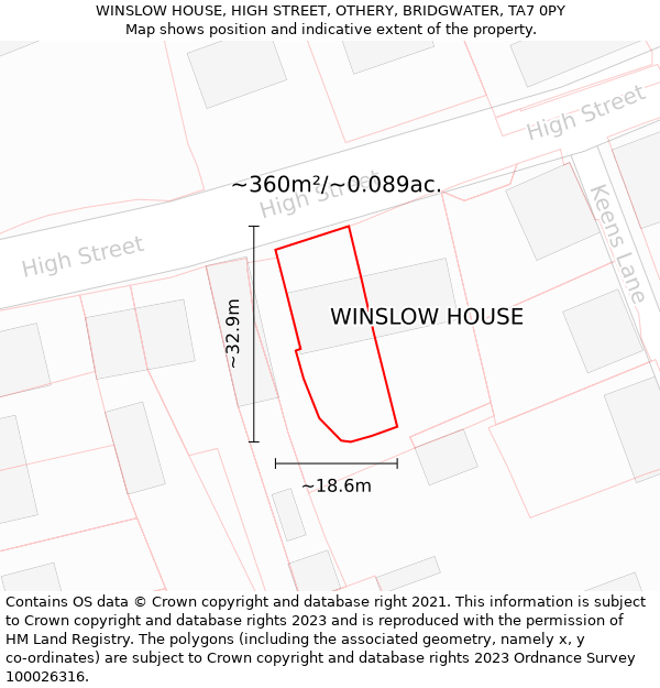 WINSLOW HOUSE, HIGH STREET, OTHERY, BRIDGWATER, TA7 0PY: Plot and title map