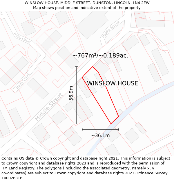 WINSLOW HOUSE, MIDDLE STREET, DUNSTON, LINCOLN, LN4 2EW: Plot and title map