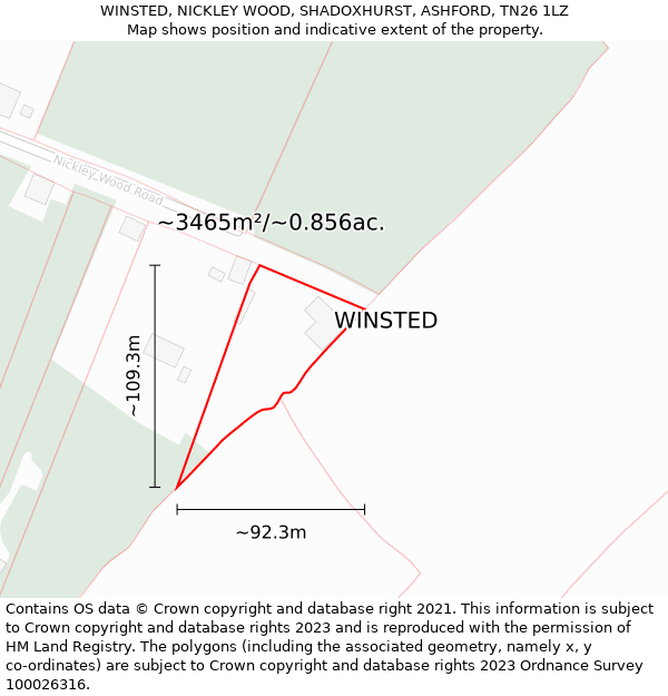 WINSTED, NICKLEY WOOD, SHADOXHURST, ASHFORD, TN26 1LZ: Plot and title map