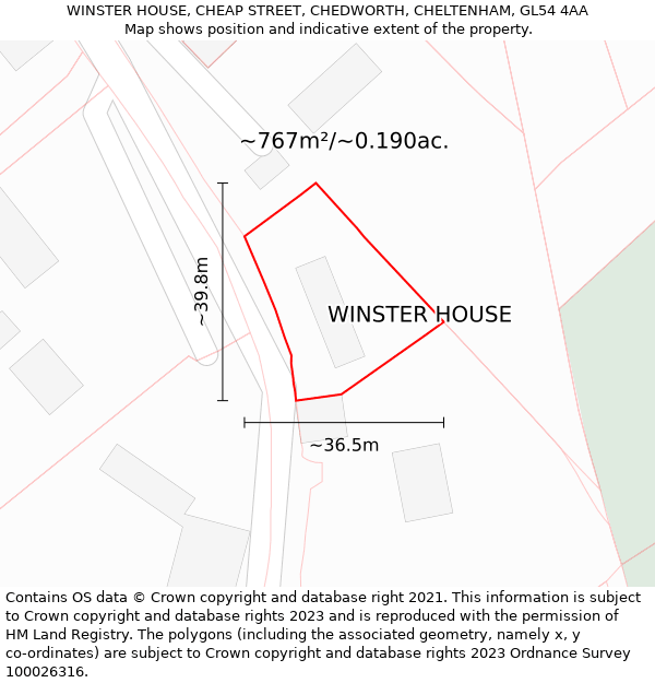 WINSTER HOUSE, CHEAP STREET, CHEDWORTH, CHELTENHAM, GL54 4AA: Plot and title map