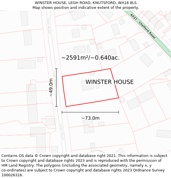 WINSTER HOUSE, LEGH ROAD, KNUTSFORD, WA16 8LS: Plot and title map