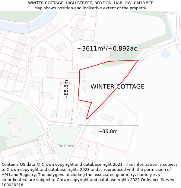 WINTER COTTAGE, HIGH STREET, ROYDON, HARLOW, CM19 5EF: Plot and title map