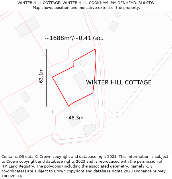 WINTER HILL COTTAGE, WINTER HILL, COOKHAM, MAIDENHEAD, SL6 9TW: Plot and title map