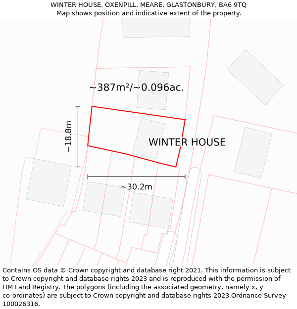 WINTER HOUSE, OXENPILL, MEARE, GLASTONBURY, BA6 9TQ: Plot and title map