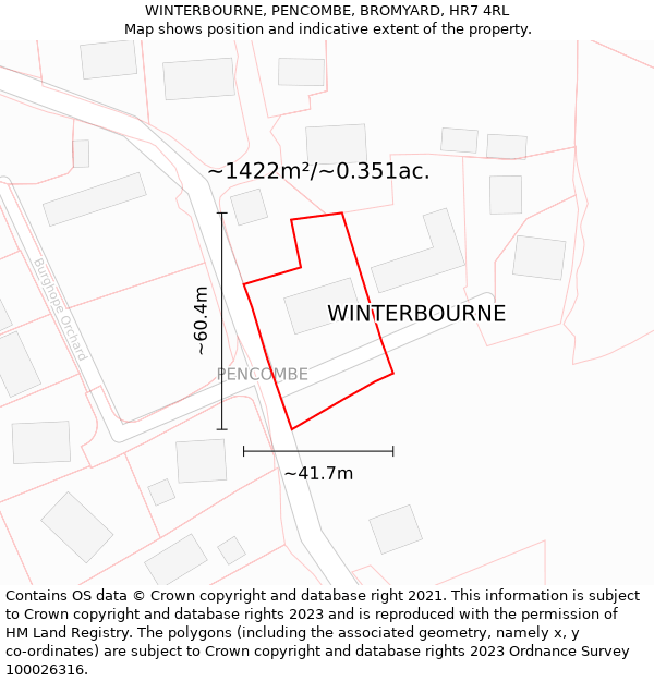 WINTERBOURNE, PENCOMBE, BROMYARD, HR7 4RL: Plot and title map