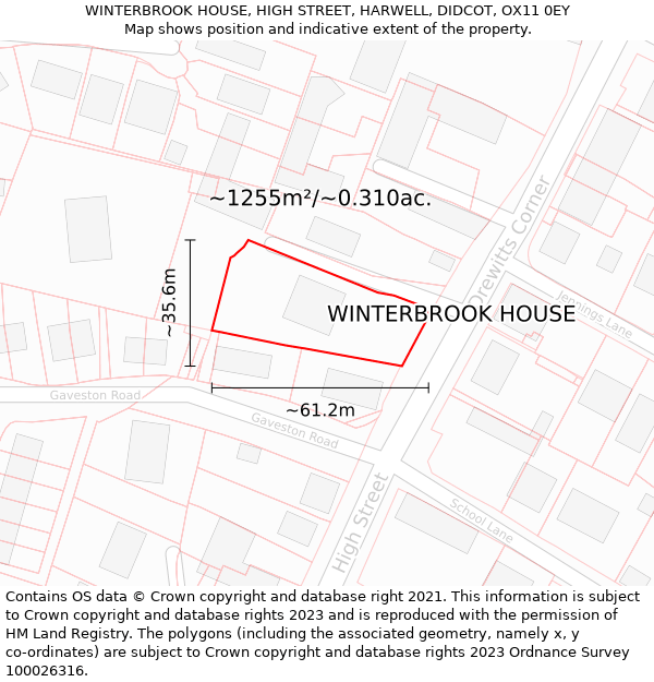 WINTERBROOK HOUSE, HIGH STREET, HARWELL, DIDCOT, OX11 0EY: Plot and title map