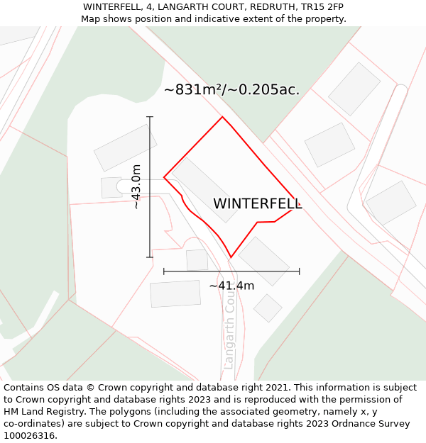 WINTERFELL, 4, LANGARTH COURT, REDRUTH, TR15 2FP: Plot and title map