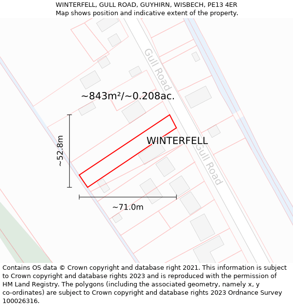 WINTERFELL, GULL ROAD, GUYHIRN, WISBECH, PE13 4ER: Plot and title map
