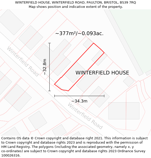 WINTERFIELD HOUSE, WINTERFIELD ROAD, PAULTON, BRISTOL, BS39 7RQ: Plot and title map