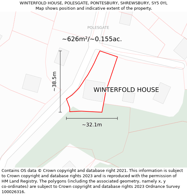 WINTERFOLD HOUSE, POLESGATE, PONTESBURY, SHREWSBURY, SY5 0YL: Plot and title map