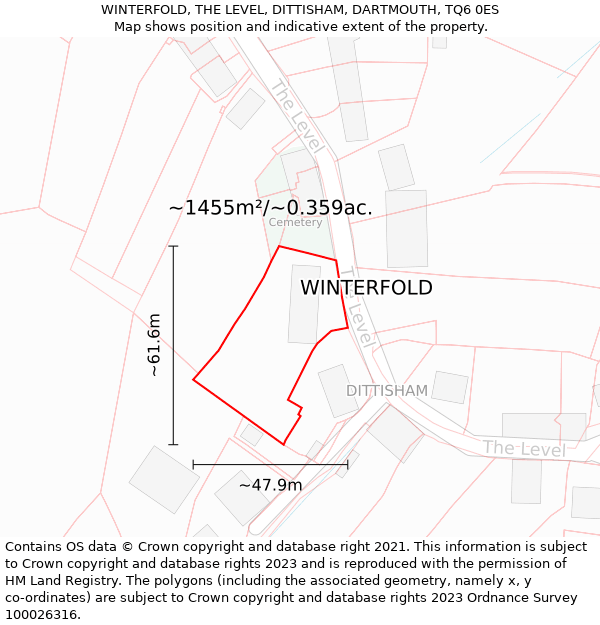 WINTERFOLD, THE LEVEL, DITTISHAM, DARTMOUTH, TQ6 0ES: Plot and title map