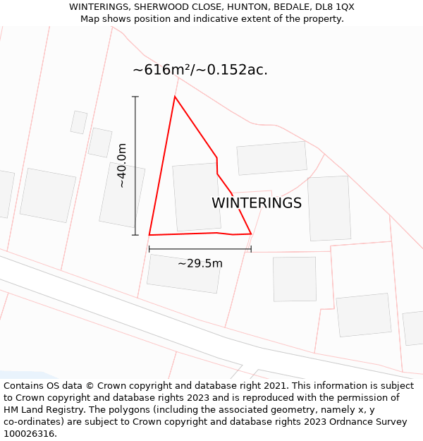 WINTERINGS, SHERWOOD CLOSE, HUNTON, BEDALE, DL8 1QX: Plot and title map