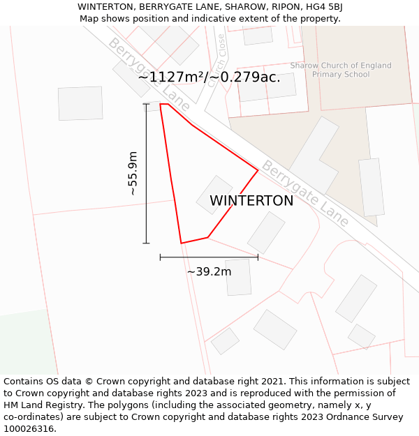 WINTERTON, BERRYGATE LANE, SHAROW, RIPON, HG4 5BJ: Plot and title map