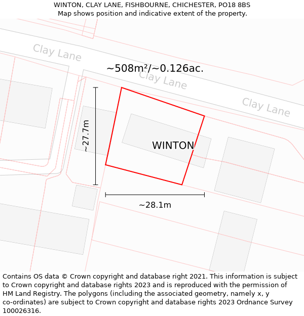 WINTON, CLAY LANE, FISHBOURNE, CHICHESTER, PO18 8BS: Plot and title map