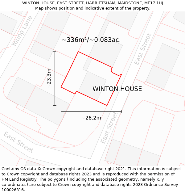 WINTON HOUSE, EAST STREET, HARRIETSHAM, MAIDSTONE, ME17 1HJ: Plot and title map