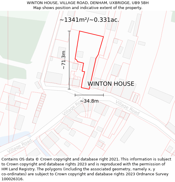 WINTON HOUSE, VILLAGE ROAD, DENHAM, UXBRIDGE, UB9 5BH: Plot and title map
