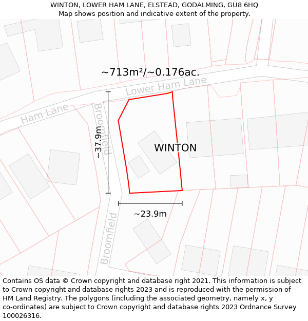 WINTON, LOWER HAM LANE, ELSTEAD, GODALMING, GU8 6HQ: Plot and title map