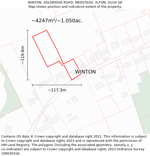 WINTON, SOLDRIDGE ROAD, MEDSTEAD, ALTON, GU34 5JF: Plot and title map