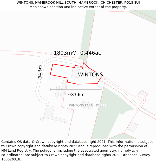 WINTONS, HAMBROOK HILL SOUTH, HAMBROOK, CHICHESTER, PO18 8UJ: Plot and title map