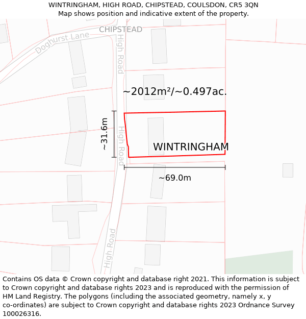 WINTRINGHAM, HIGH ROAD, CHIPSTEAD, COULSDON, CR5 3QN: Plot and title map