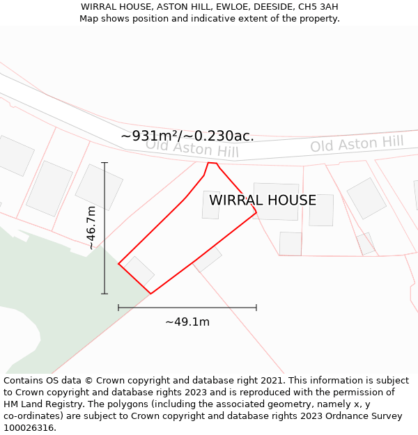 WIRRAL HOUSE, ASTON HILL, EWLOE, DEESIDE, CH5 3AH: Plot and title map