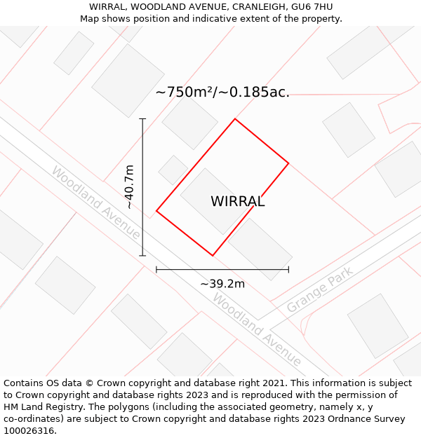 WIRRAL, WOODLAND AVENUE, CRANLEIGH, GU6 7HU: Plot and title map