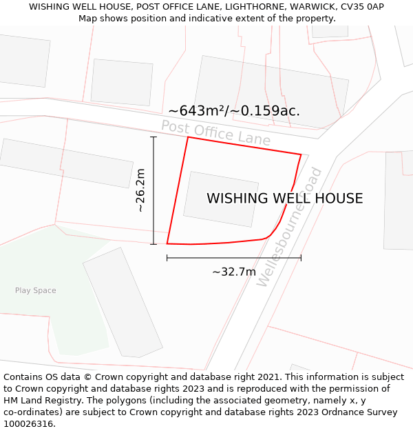 WISHING WELL HOUSE, POST OFFICE LANE, LIGHTHORNE, WARWICK, CV35 0AP: Plot and title map