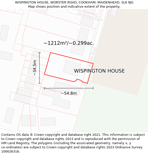 WISPINGTON HOUSE, WORSTER ROAD, COOKHAM, MAIDENHEAD, SL6 9JG: Plot and title map