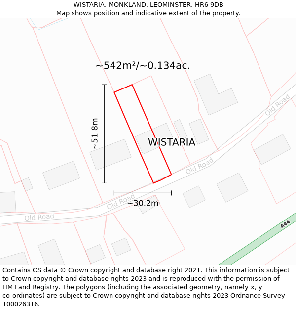 WISTARIA, MONKLAND, LEOMINSTER, HR6 9DB: Plot and title map