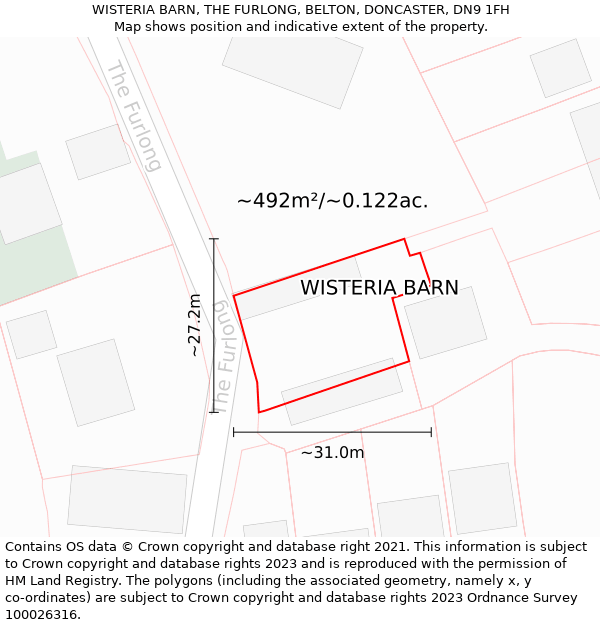 WISTERIA BARN, THE FURLONG, BELTON, DONCASTER, DN9 1FH: Plot and title map