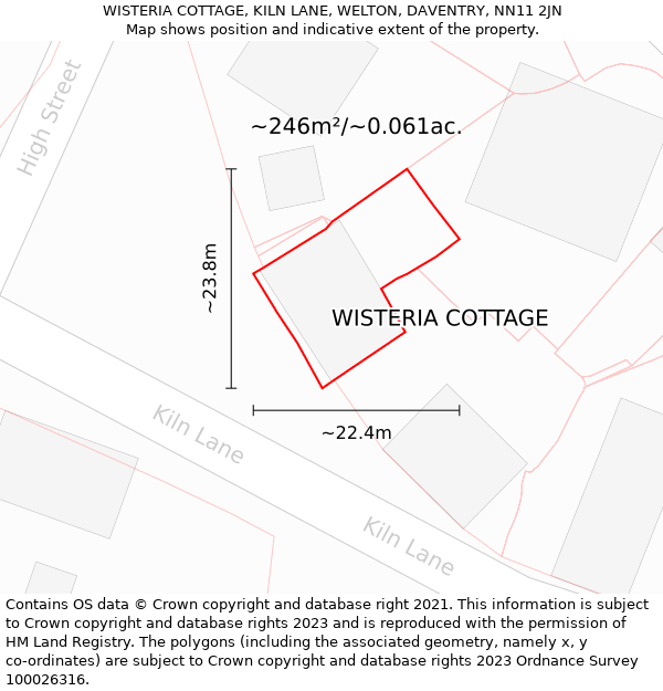 WISTERIA COTTAGE, KILN LANE, WELTON, DAVENTRY, NN11 2JN: Plot and title map