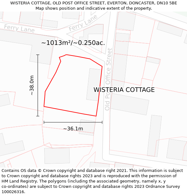 WISTERIA COTTAGE, OLD POST OFFICE STREET, EVERTON, DONCASTER, DN10 5BE: Plot and title map