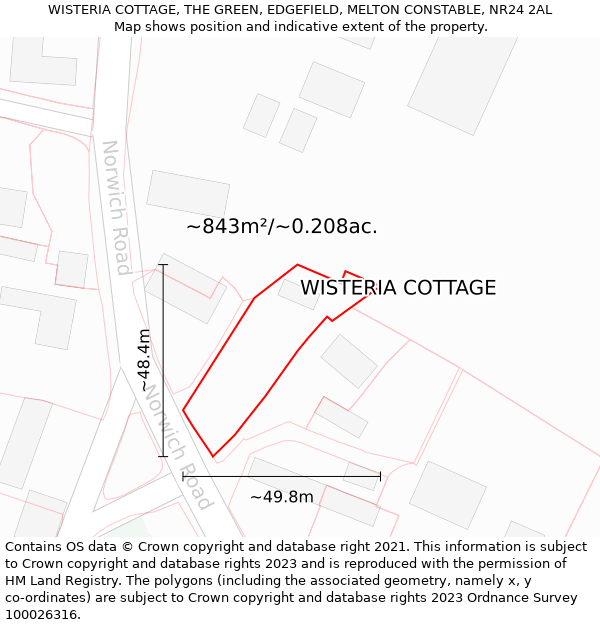 WISTERIA COTTAGE, THE GREEN, EDGEFIELD, MELTON CONSTABLE, NR24 2AL: Plot and title map