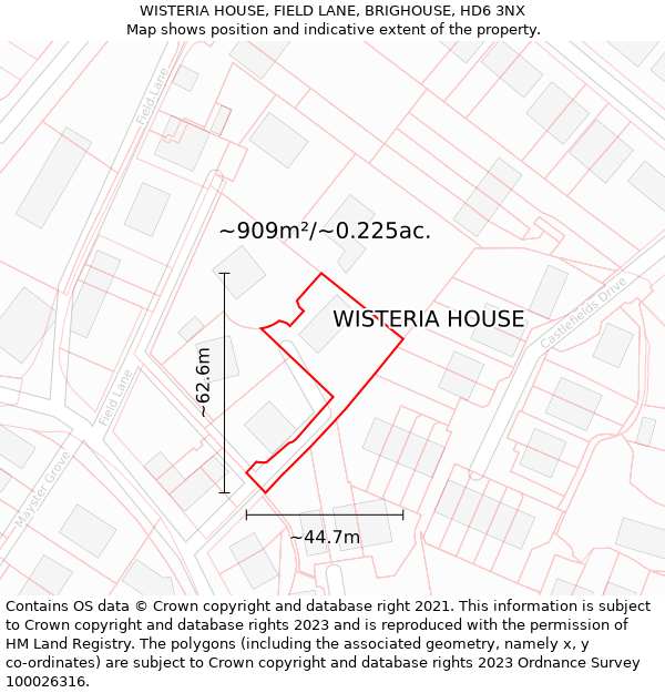 WISTERIA HOUSE, FIELD LANE, BRIGHOUSE, HD6 3NX: Plot and title map