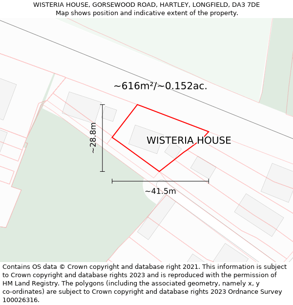 WISTERIA HOUSE, GORSEWOOD ROAD, HARTLEY, LONGFIELD, DA3 7DE: Plot and title map