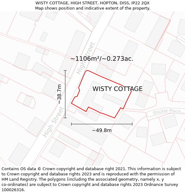 WISTY COTTAGE, HIGH STREET, HOPTON, DISS, IP22 2QX: Plot and title map