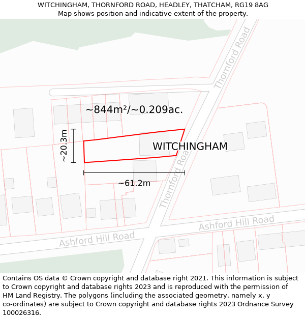 WITCHINGHAM, THORNFORD ROAD, HEADLEY, THATCHAM, RG19 8AG: Plot and title map