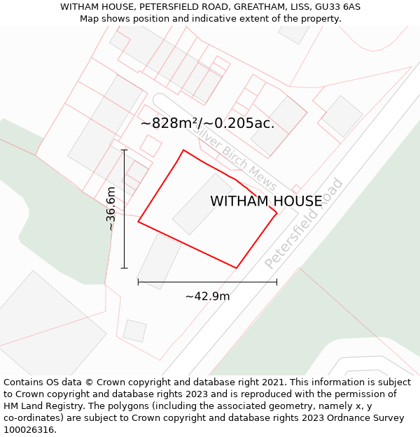 WITHAM HOUSE, PETERSFIELD ROAD, GREATHAM, LISS, GU33 6AS: Plot and title map