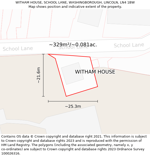 WITHAM HOUSE, SCHOOL LANE, WASHINGBOROUGH, LINCOLN, LN4 1BW: Plot and title map