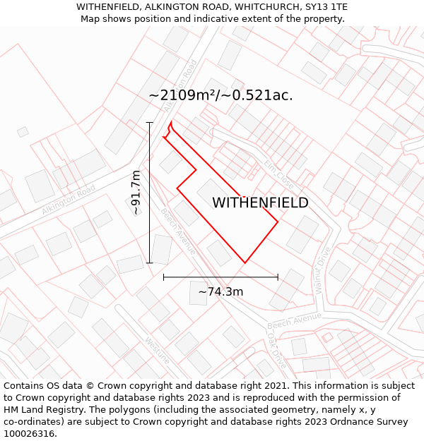 WITHENFIELD, ALKINGTON ROAD, WHITCHURCH, SY13 1TE: Plot and title map