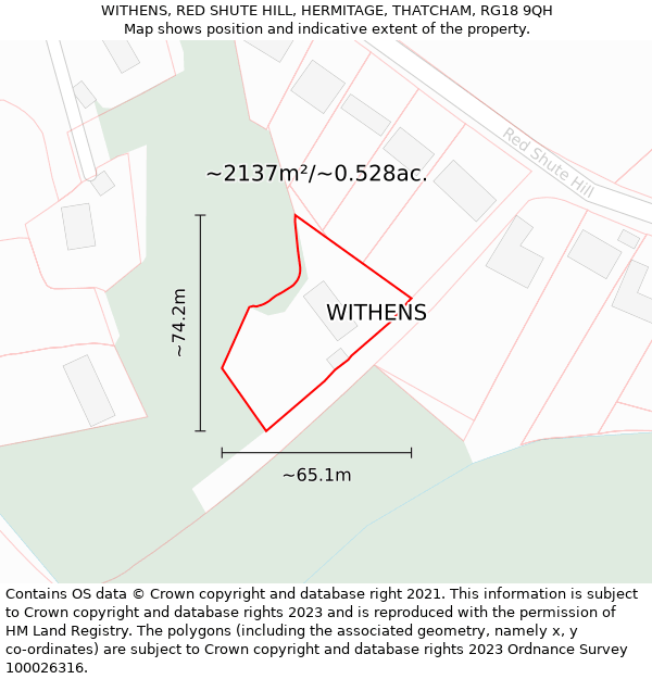 WITHENS, RED SHUTE HILL, HERMITAGE, THATCHAM, RG18 9QH: Plot and title map