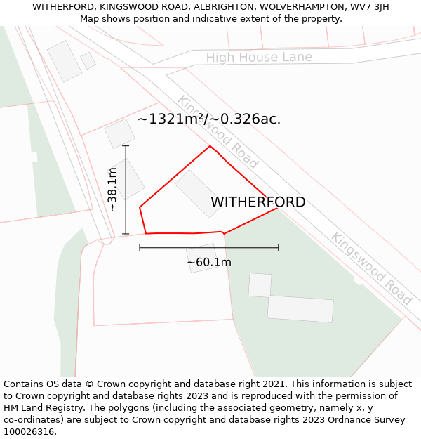 WITHERFORD, KINGSWOOD ROAD, ALBRIGHTON, WOLVERHAMPTON, WV7 3JH: Plot and title map