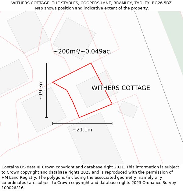 WITHERS COTTAGE, THE STABLES, COOPERS LANE, BRAMLEY, TADLEY, RG26 5BZ: Plot and title map