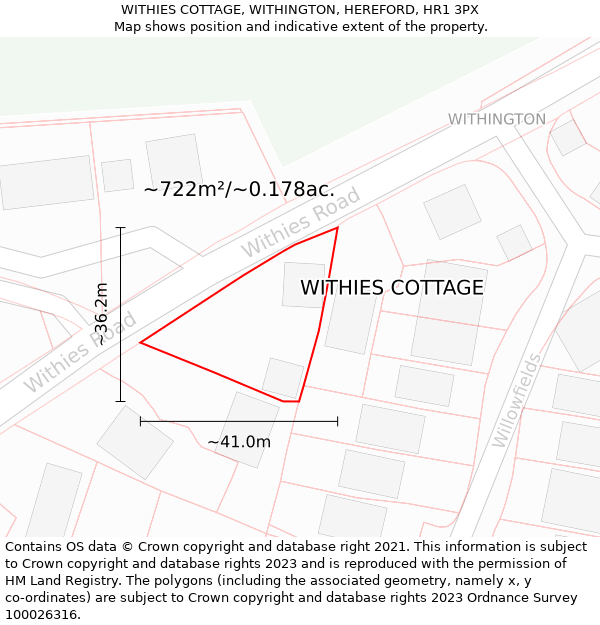 WITHIES COTTAGE, WITHINGTON, HEREFORD, HR1 3PX: Plot and title map