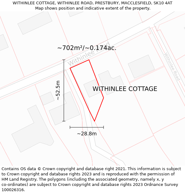 WITHINLEE COTTAGE, WITHINLEE ROAD, PRESTBURY, MACCLESFIELD, SK10 4AT: Plot and title map