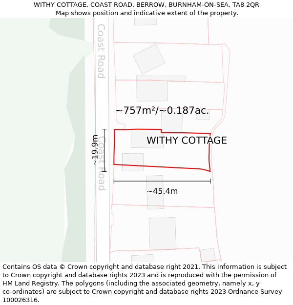 WITHY COTTAGE, COAST ROAD, BERROW, BURNHAM-ON-SEA, TA8 2QR: Plot and title map